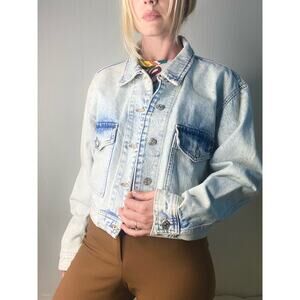 ZARA Cropped Acid Wash Bleached Denim Jean Jacket US X-LARGE NWT